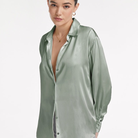 Relaxed Flowy Satin Button Up Shirt - Picture 2 of 2